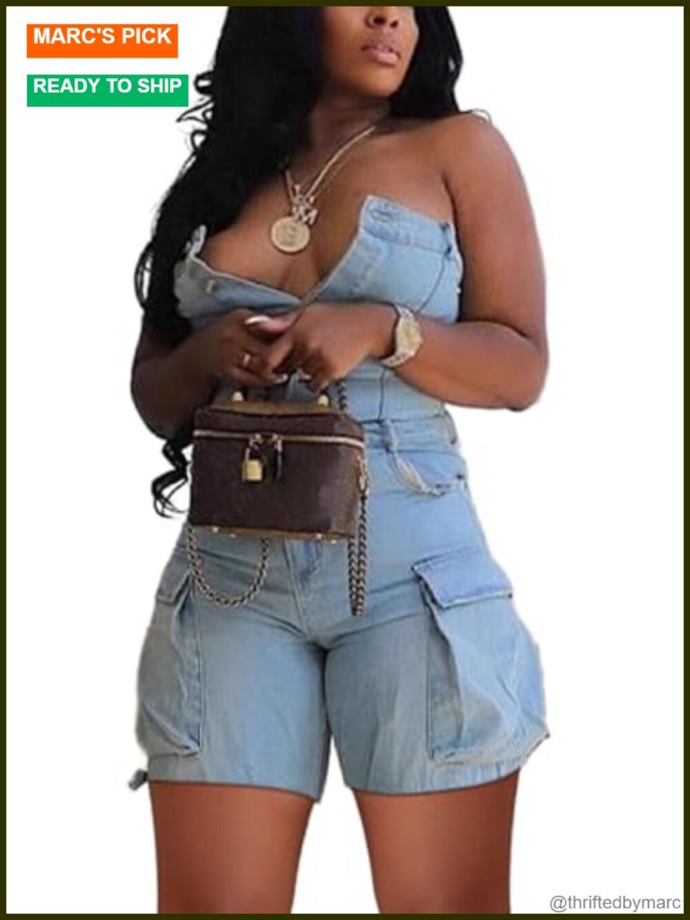 Cargo Denim Romper Shorts Strapless Bodycon Jumpsuit Sleeveless